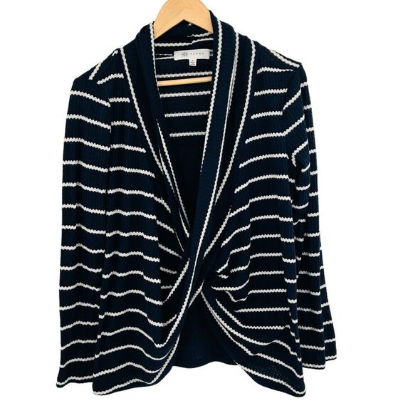 Fever Womens Striped Shawl Collar Pullover Top faux layer navy white size small - Picture 2 of 7